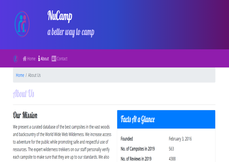 image of nucamp campground website